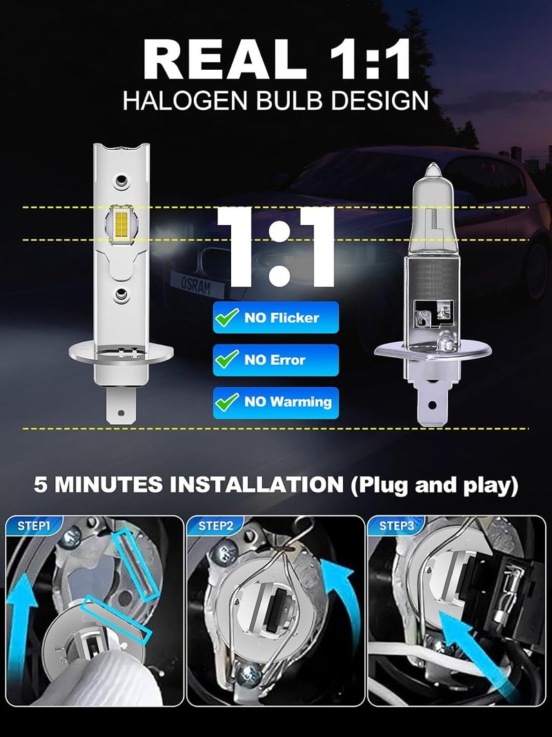 rimthin H1 Fog Light Bulbs, 32,000LM 6000K Super Brighterness, Fanless 1:1 Mini Size, No Adapter Required, Plug and Play, Pack of 2 - Image 3